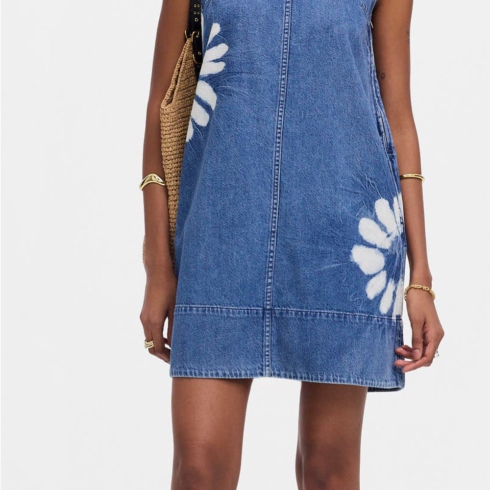 Madewell Blue Denim Mini Dress with White Floral Accents